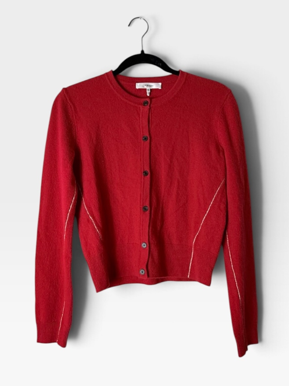 Frame Teddy Cardigan with Gold Trim Women's Size XS Cashmere Red (Z)